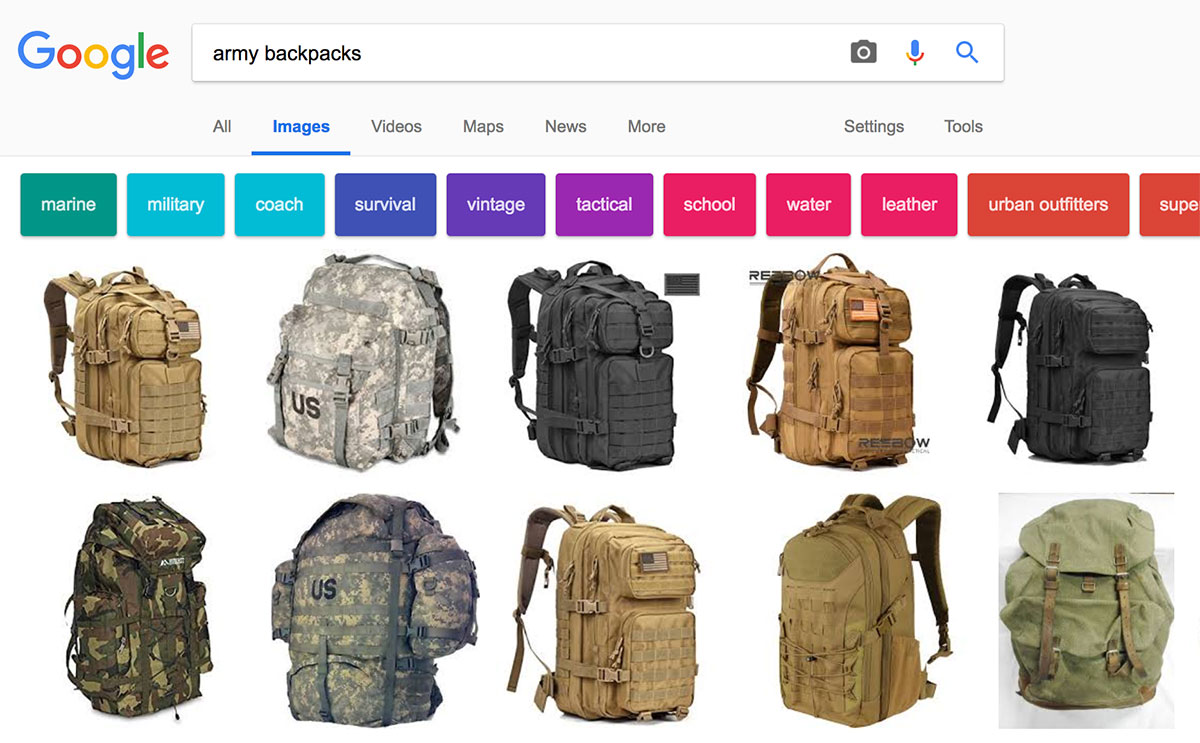 An example of what google image search results looks like