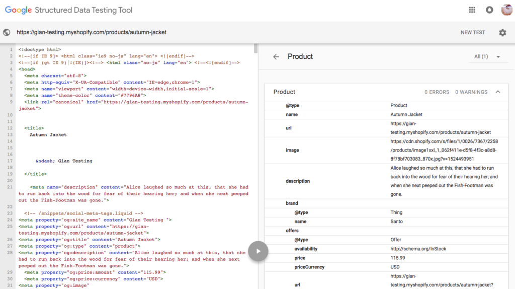 product structured data item