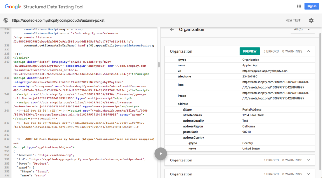 rich snippets shopify store