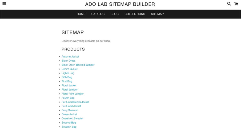 html sitemap generator shopify