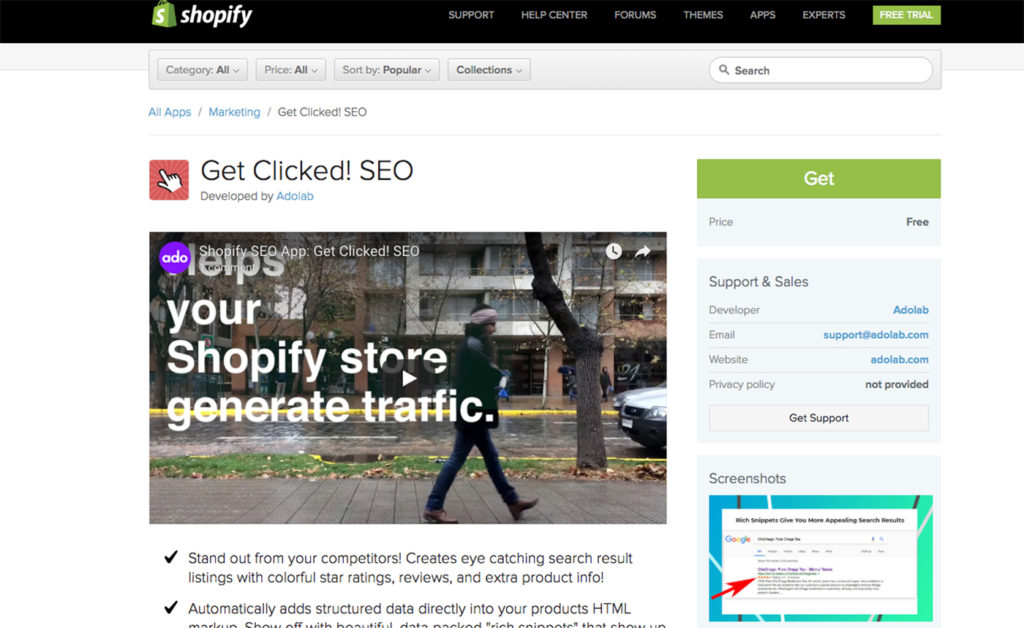 get clicked seo shopify app