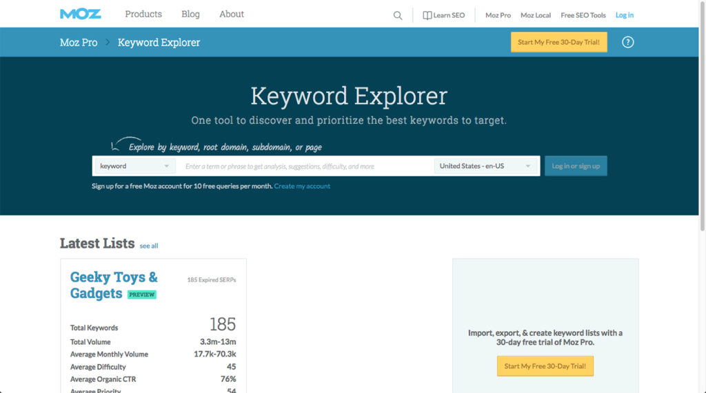 moz keyword explorer tool