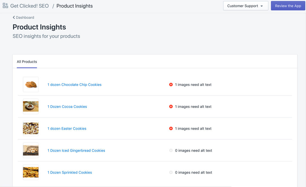 product insights get clicked app