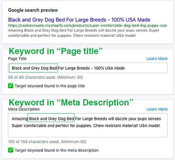 meta description shopify seo