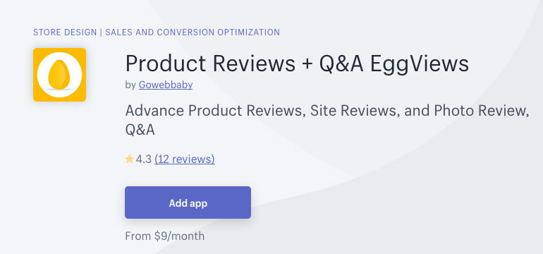 eggviews shopify app product reviews