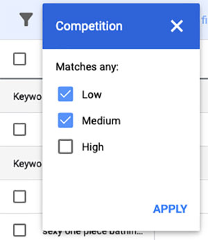 filter medium competition keywords