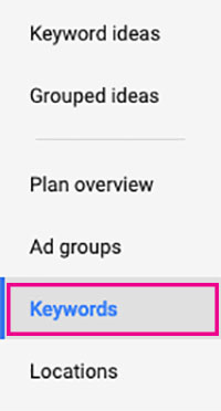 keywords tab